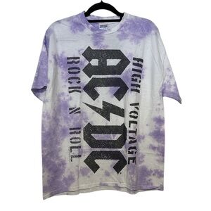 ⚡️ Junk Food AC/DC High Voltage Purple Tie-Dye Band Tee Size Large 🎸